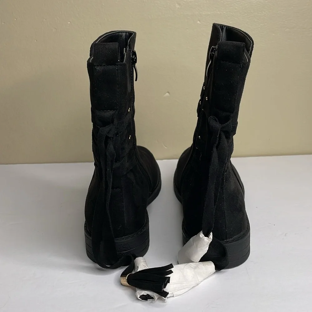 AMANDA BLU Ankle Boots KINGSTON Black Vegan Suede Side Zipper Tassel Detail 6